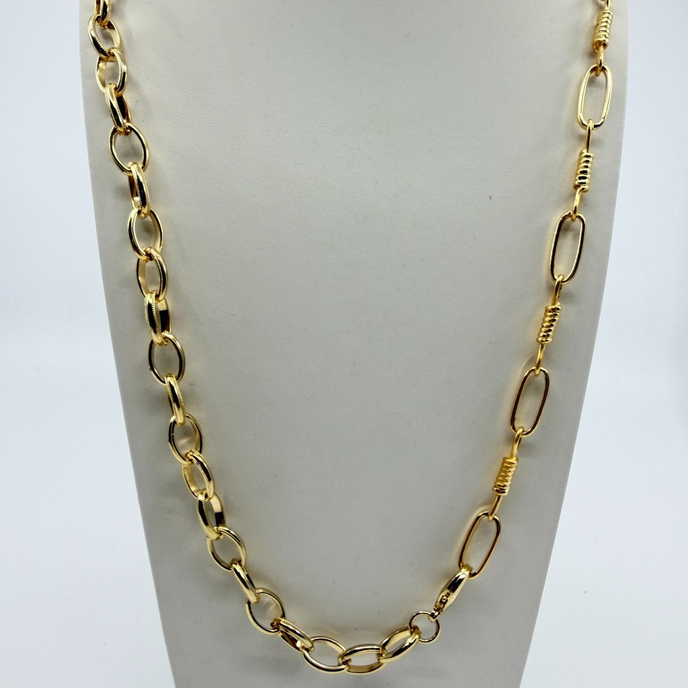 Vintage Y2K Gold Tone Chunky Paperclip Oval Link Necklace Star Rhinestone Clasp